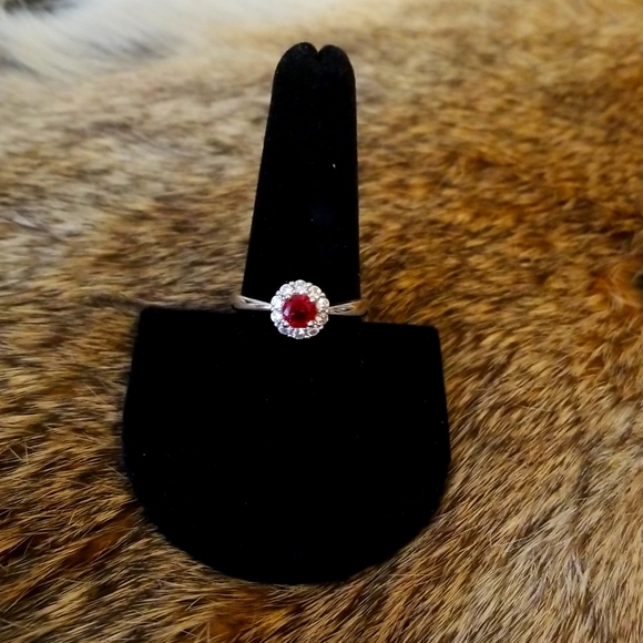 Cubic zirconia and created ruby ring - Picture 1 of 2